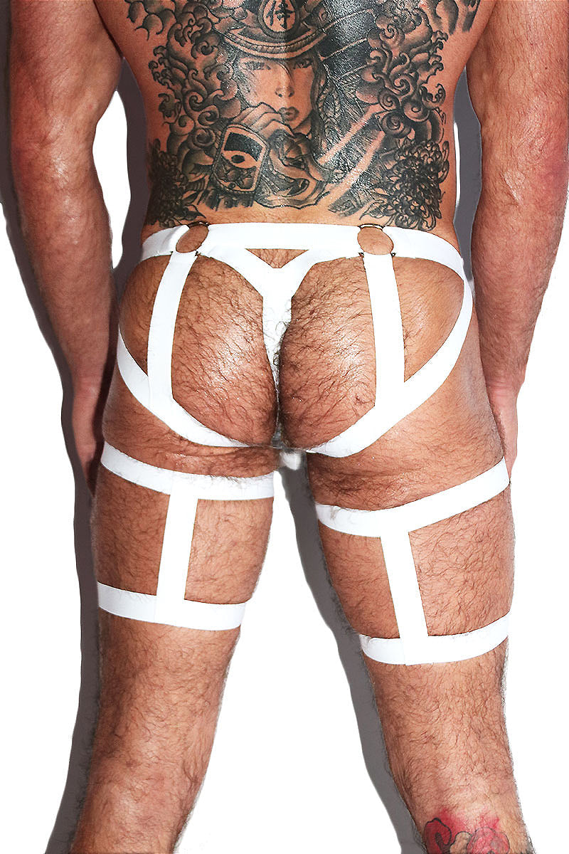 Baseball Cutout Harness Jock Shorts- White