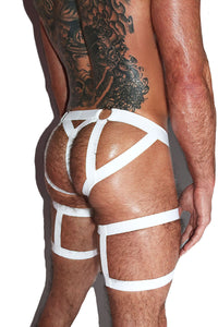 Baseball Cutout Harness Jock Shorts- White