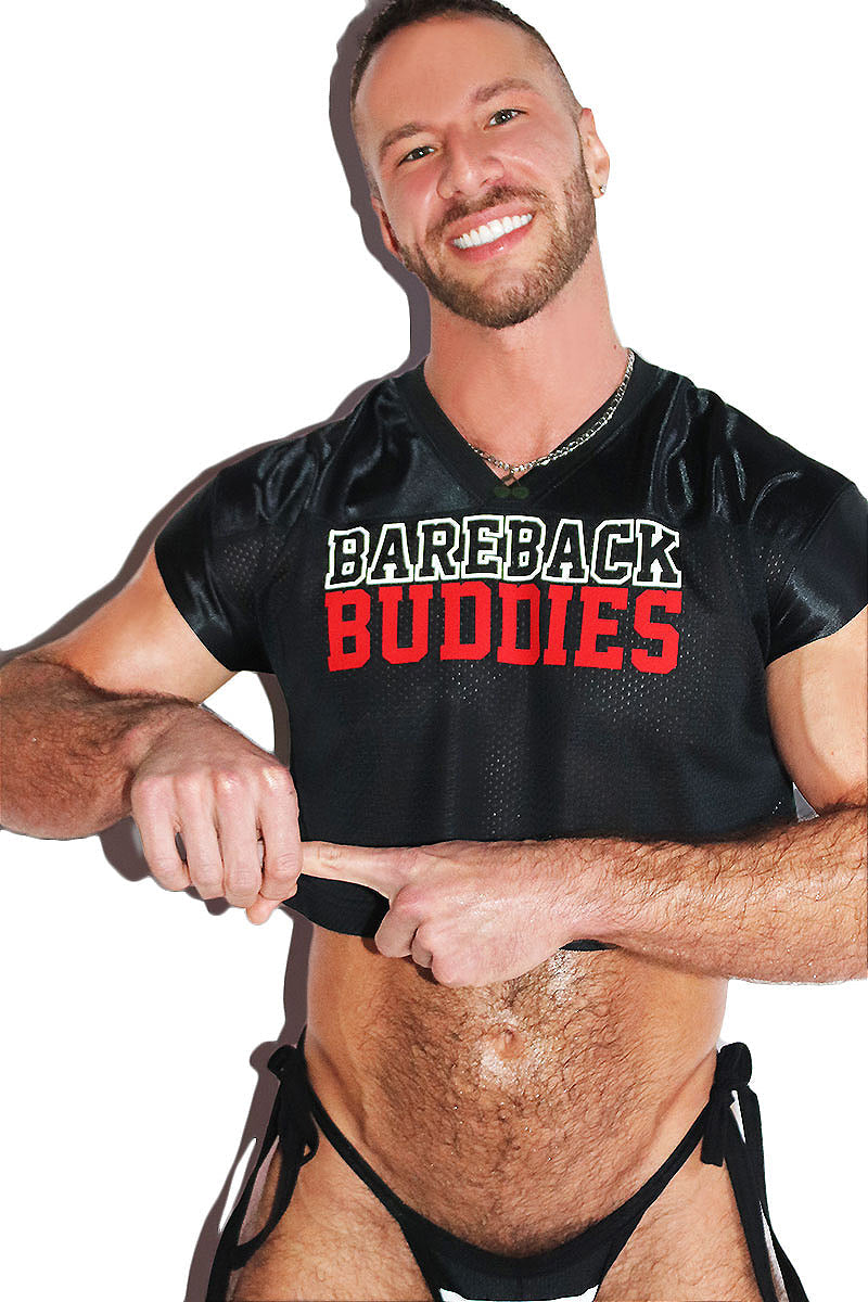 Bareback Buddies Athletic Jersey Relaxed Crop Tee- Black