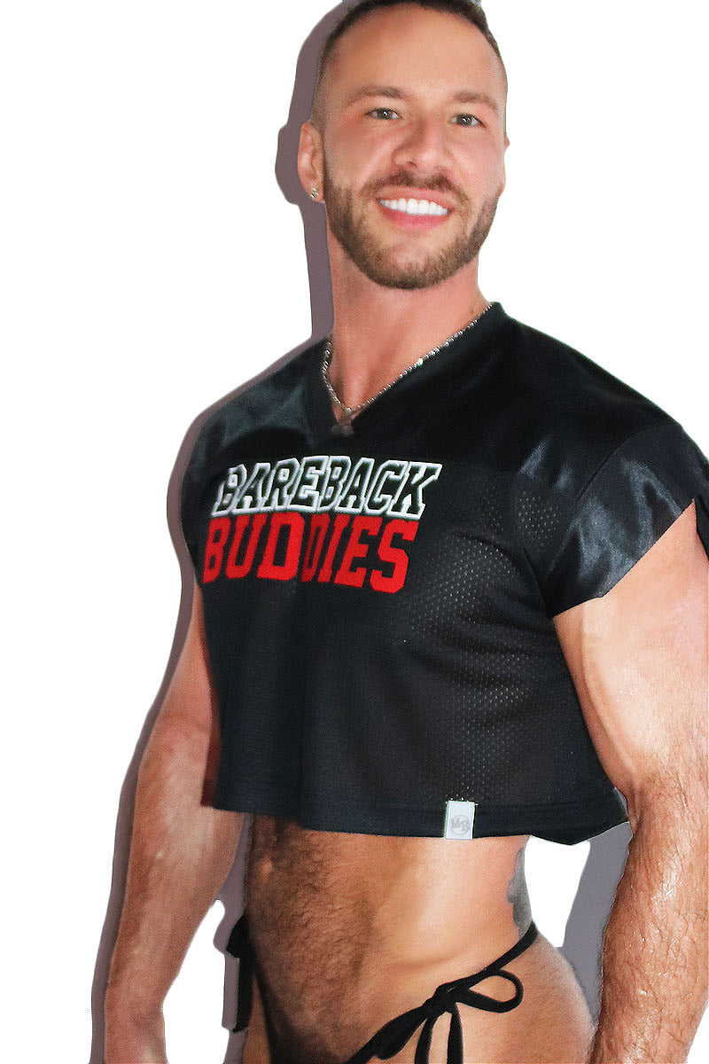 Bareback Buddies Athletic Jersey Relaxed Crop Tee- Black