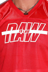 Raw is Law Athletic Jersey Relaxed Crop Tee- Red
