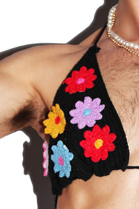 Wild Flowers Crochet Bikini Tank- Black