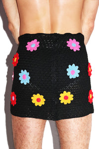 Wild Flowers Crochet Skirt-Black