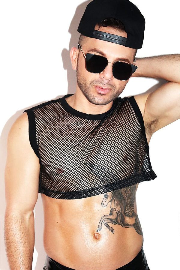 Core Extreme Mesh Crop Tank in Black
