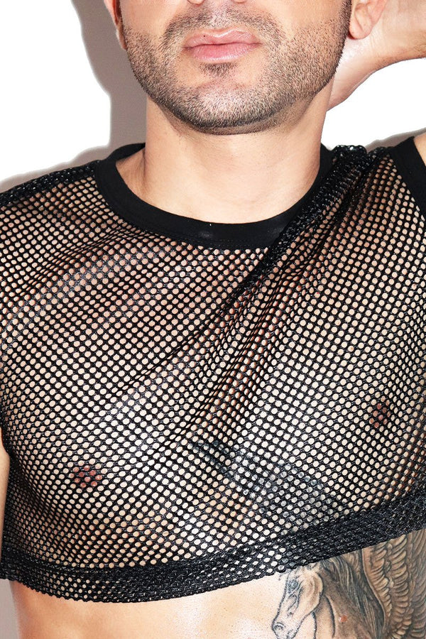Core Extreme Mesh Crop Tank in Black, view 2
