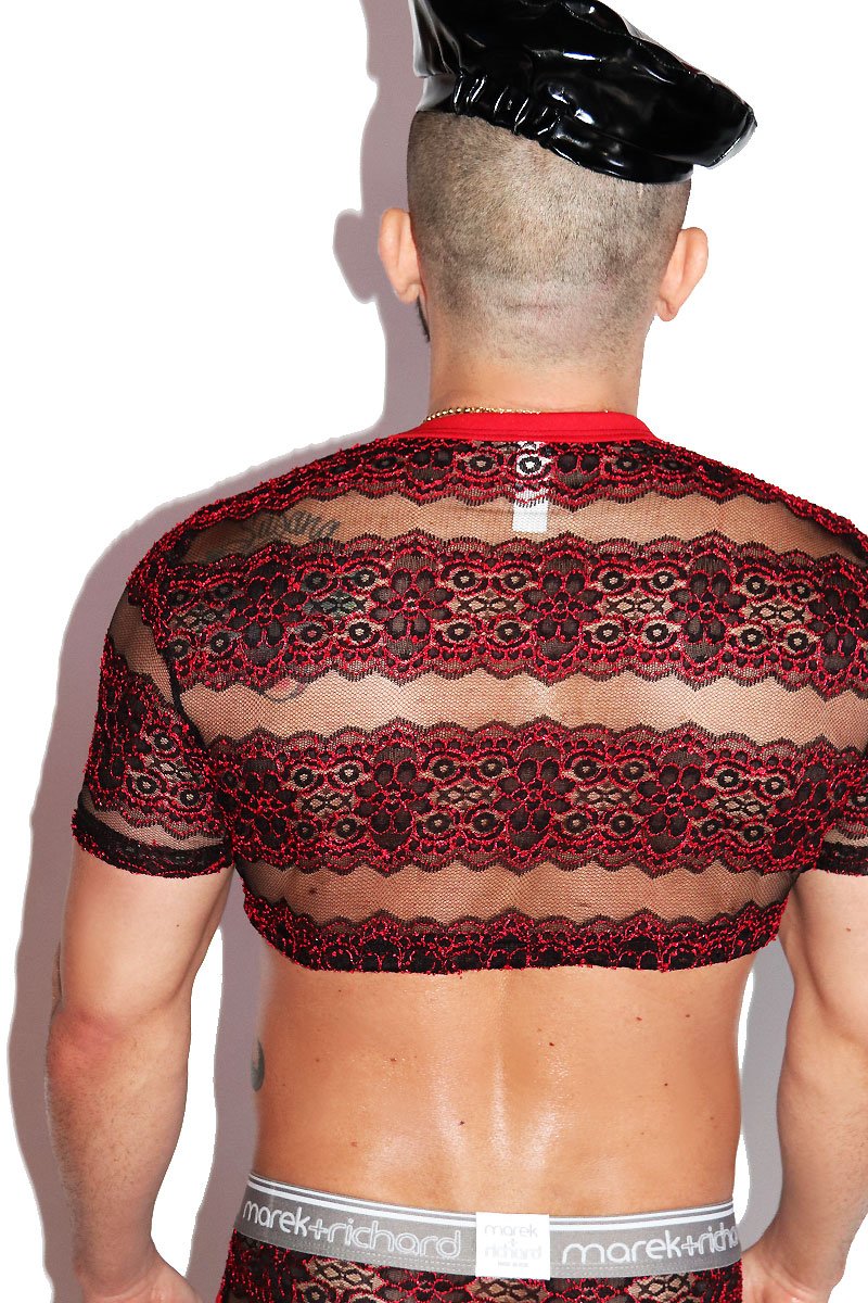 Obsession Lace Extreme Crop Tee- Red