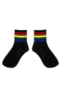 Rainbow Stripe Quarter Length Socks- Black