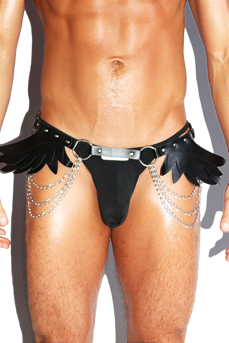 Angel Wings Straps Leg Harness- Black