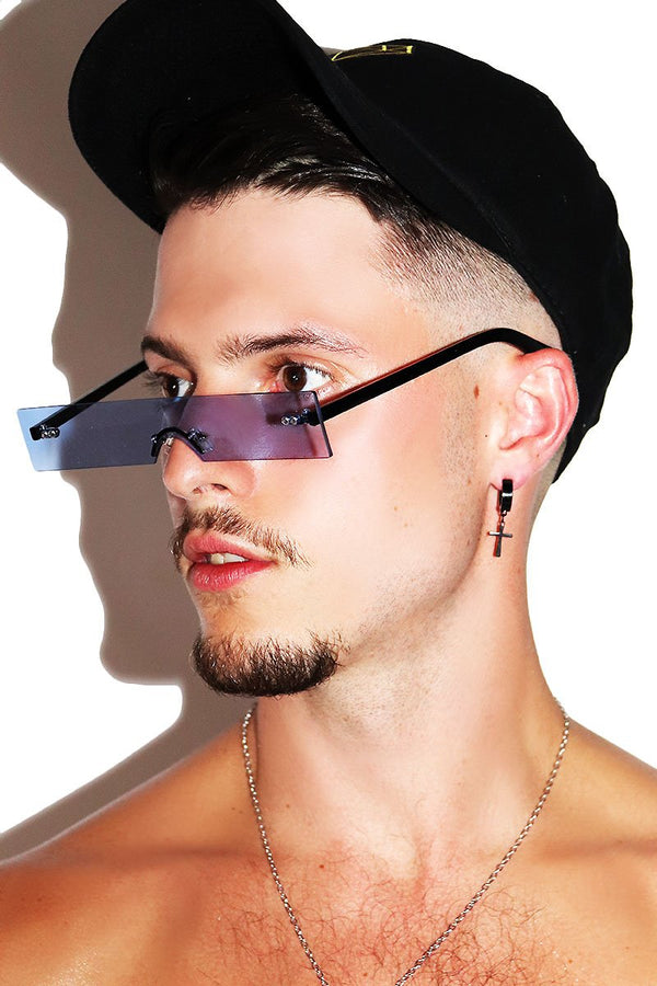 Solid Block Frameless Sunglasses in Blue, view 2