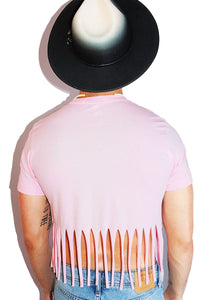 Blood, Sweat, And Beats Fringe Crop Tee- Pink