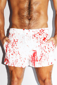 Bloody Mess All Over Active Shorts- White