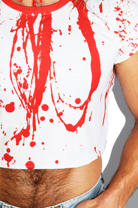 Bloody Mess All Over Fitted Crop Tee- White