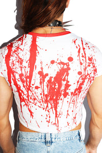 Bloody Mess All Over Fitted Crop Tee- White