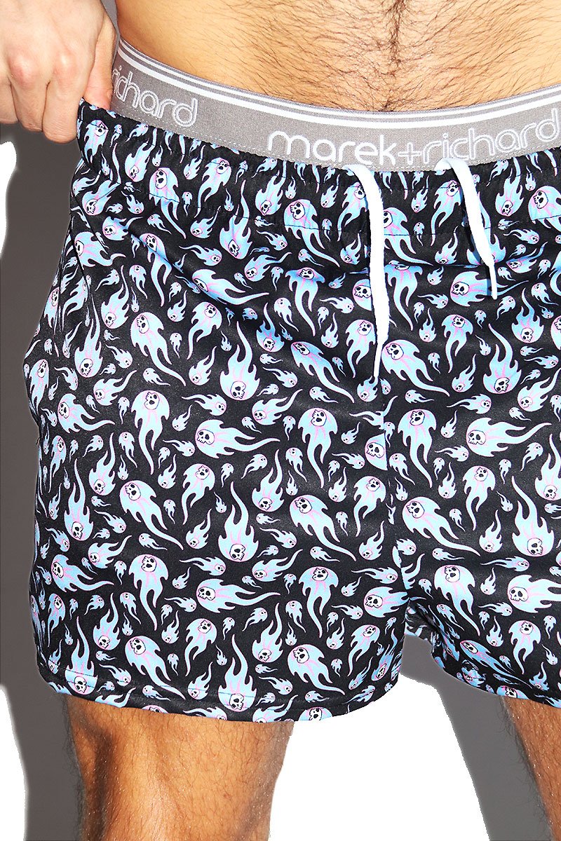 Flaming Dead Load All Over Print Active Shorts- Blue