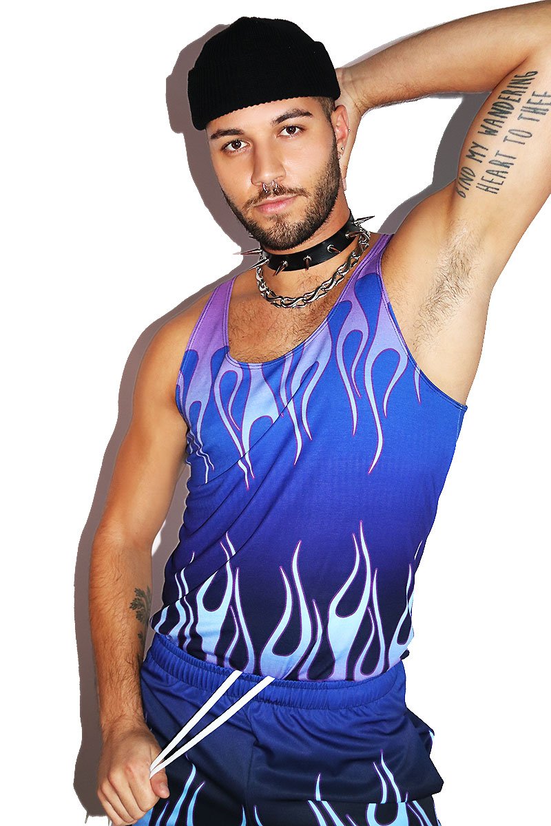 Cool Flames All Over Racerback Tank- Blue