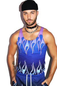 Cool Flames All Over Racerback Tank- Blue