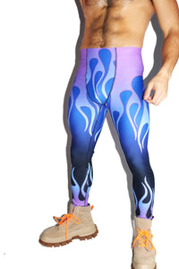 Cool Flames All Over Leggings Tights- Blue