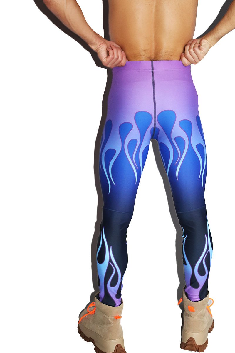 Cool Flames All Over Leggings Tights- Blue