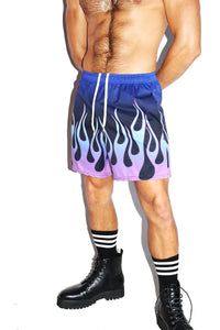 Cool Flames All Over Print Active Shorts- Blue