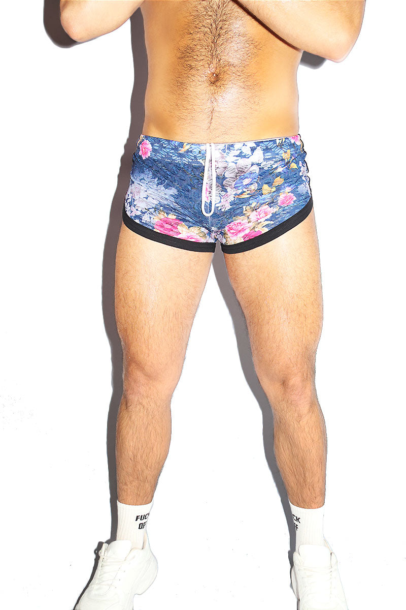 Eden Floral Lace Shorty Running Shorts- Blue