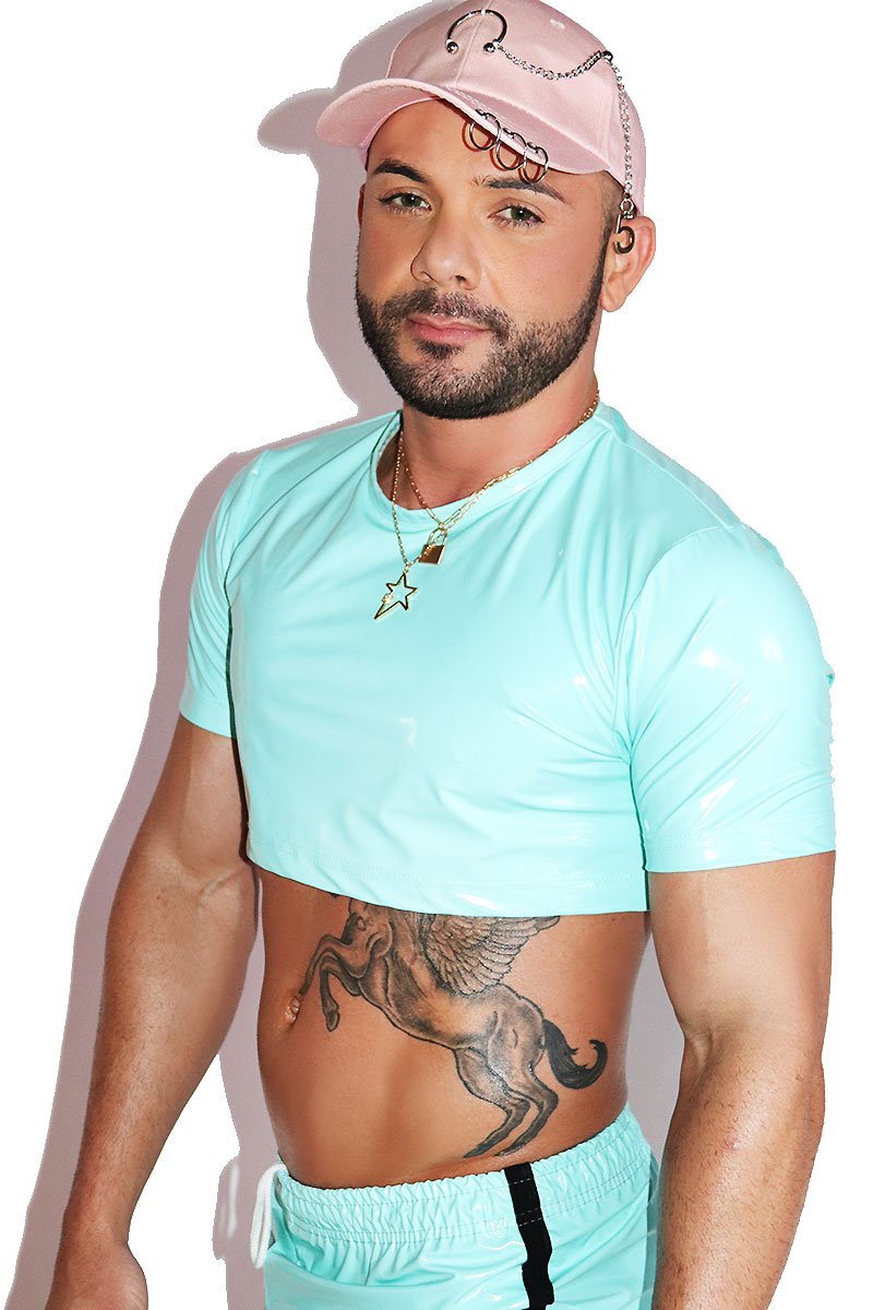 Pleather Extreme Crop Tee- Blue