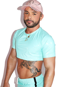 Pleather Extreme Crop Tee- Blue
