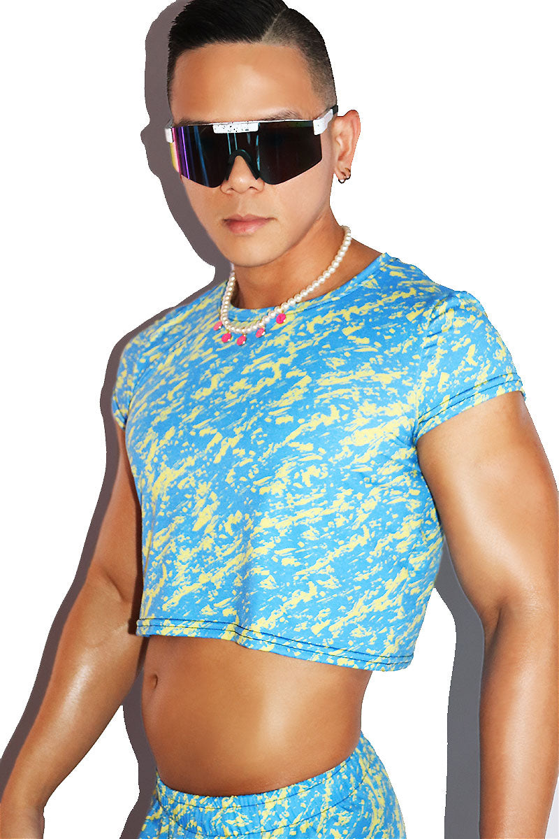 Lakeview All Over Fitted Crop Tee- Blue