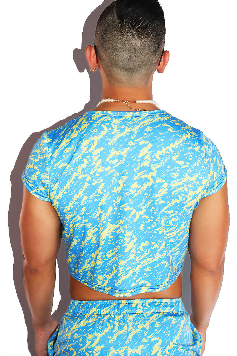 Lakeview All Over Fitted Crop Tee- Blue