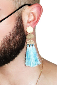 Blue Tassel Single Earring-Gold