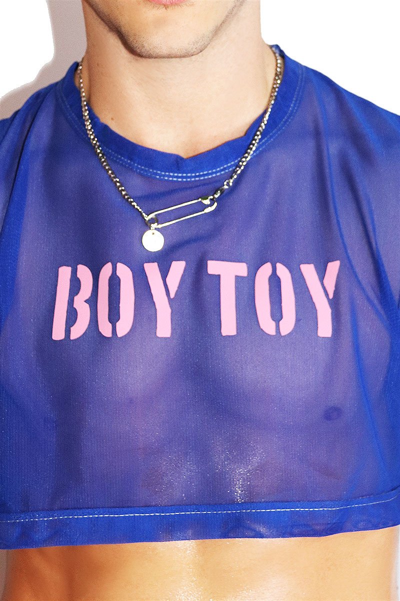 Boy Toy Mesh Extreme Crop Tank-Blue