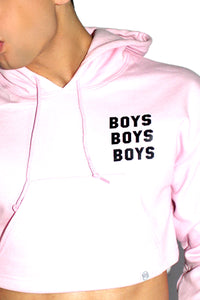 Boy Crazy Crop Long Sleeve Hoodie-Pink