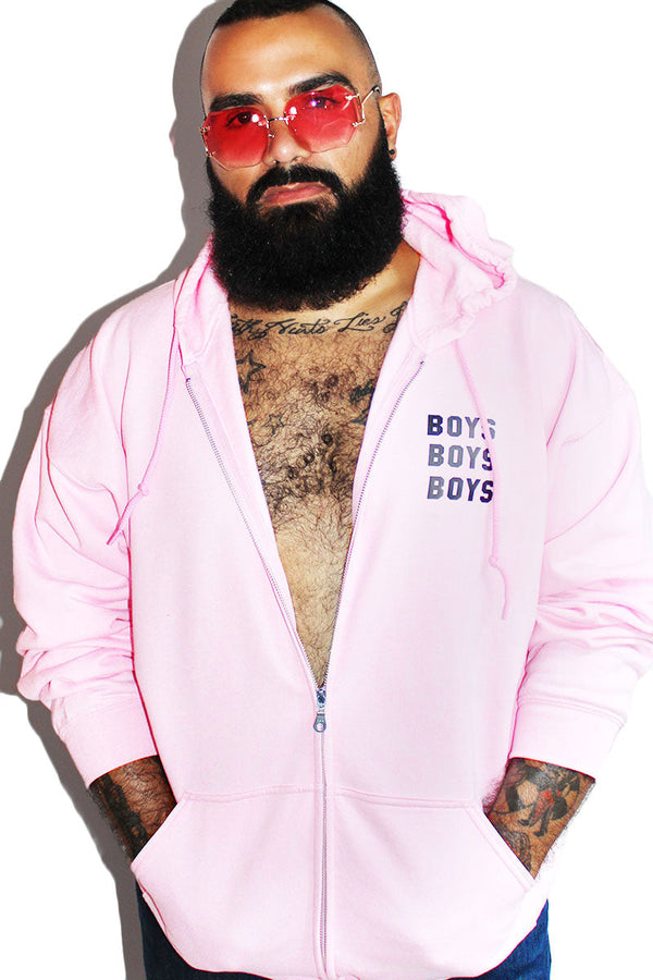 PLUS: Boy Crazy Full Zip Long Sleeve Hoodie in Pink, view 2