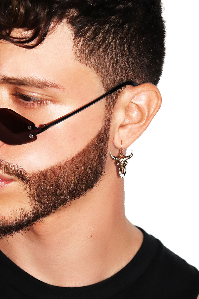 Shorthorn Skull Single Earring -Gold