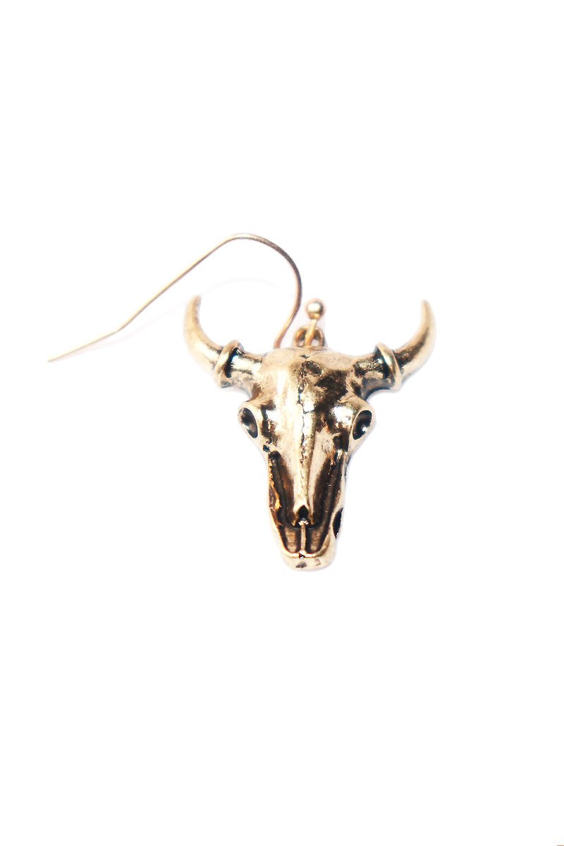 Shorthorn Skull Single Earring -Gold