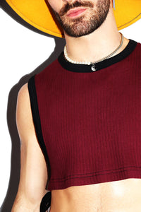 Ribbed Tied Up Extreme Crop Low Armhole Tank- Burgundy
