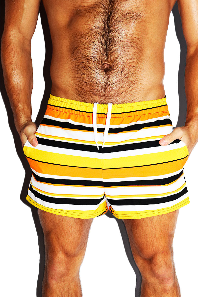 Candy Corn Stripes All Over Active Shorts- Orange