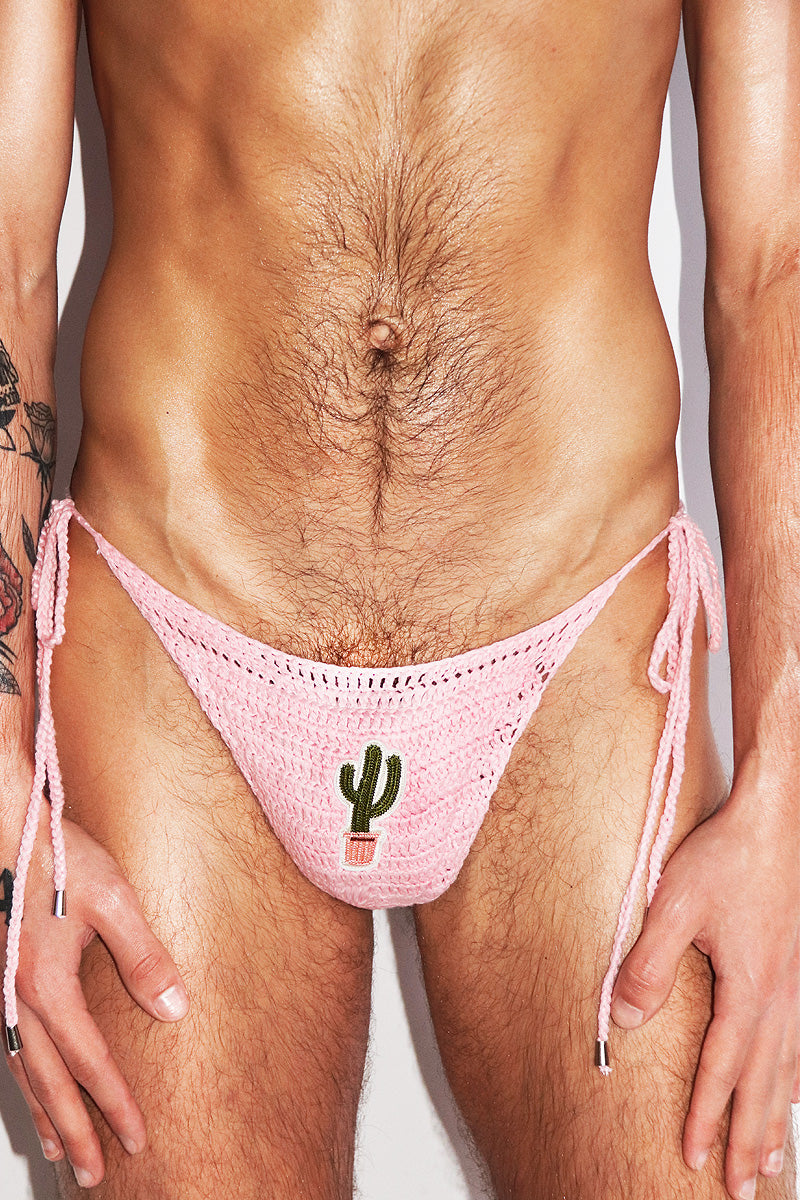 Catus Crochet Tie Bikini Brief- Pink