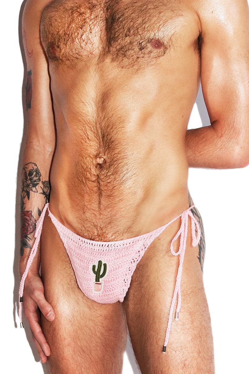 Catus Crochet Tie Bikini Brief- Pink