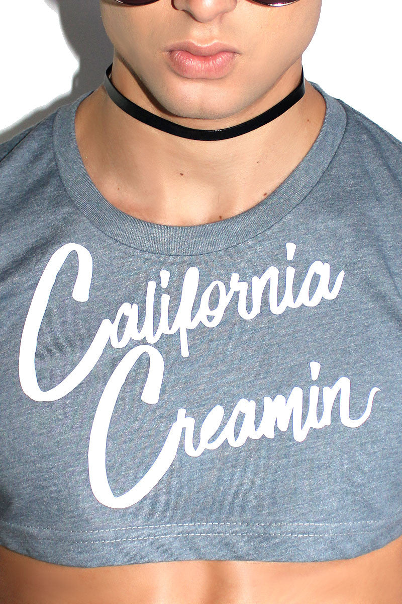 California Creamin Extreme Crop Tee-Light Blue Heather