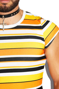 Candy Corn Stripes All Over Fitted Crop Tee- Orange