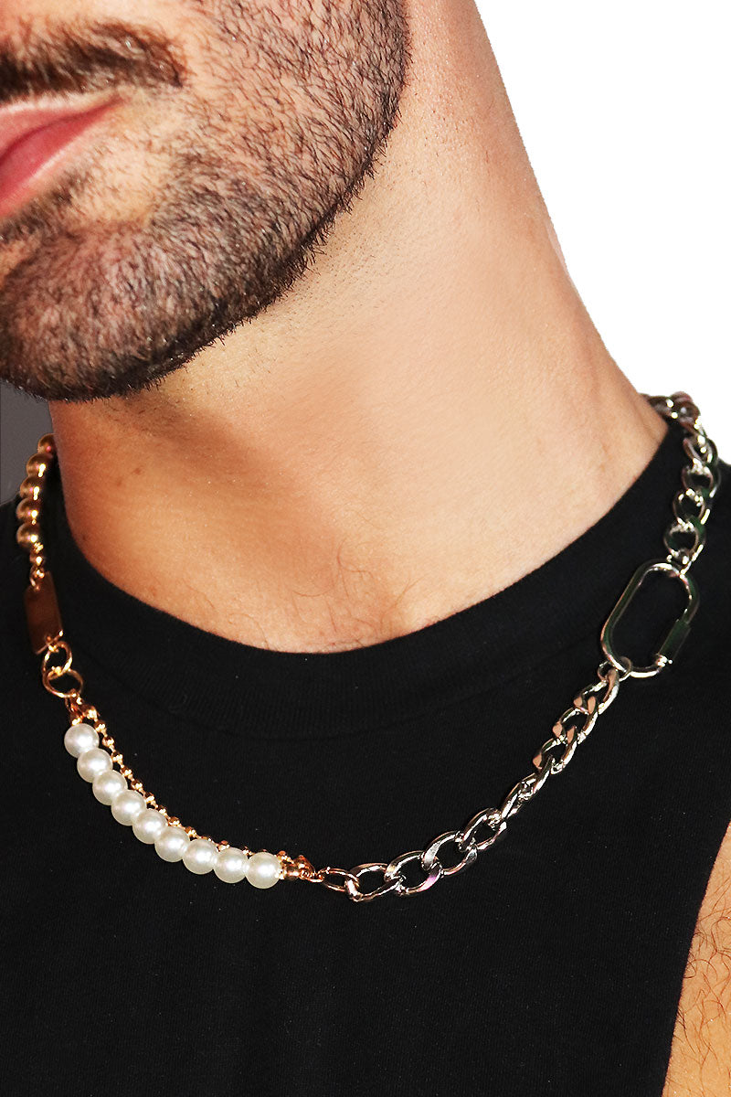 Half and Half Pearl Lariat Chain Necklace gold – ADORNIA