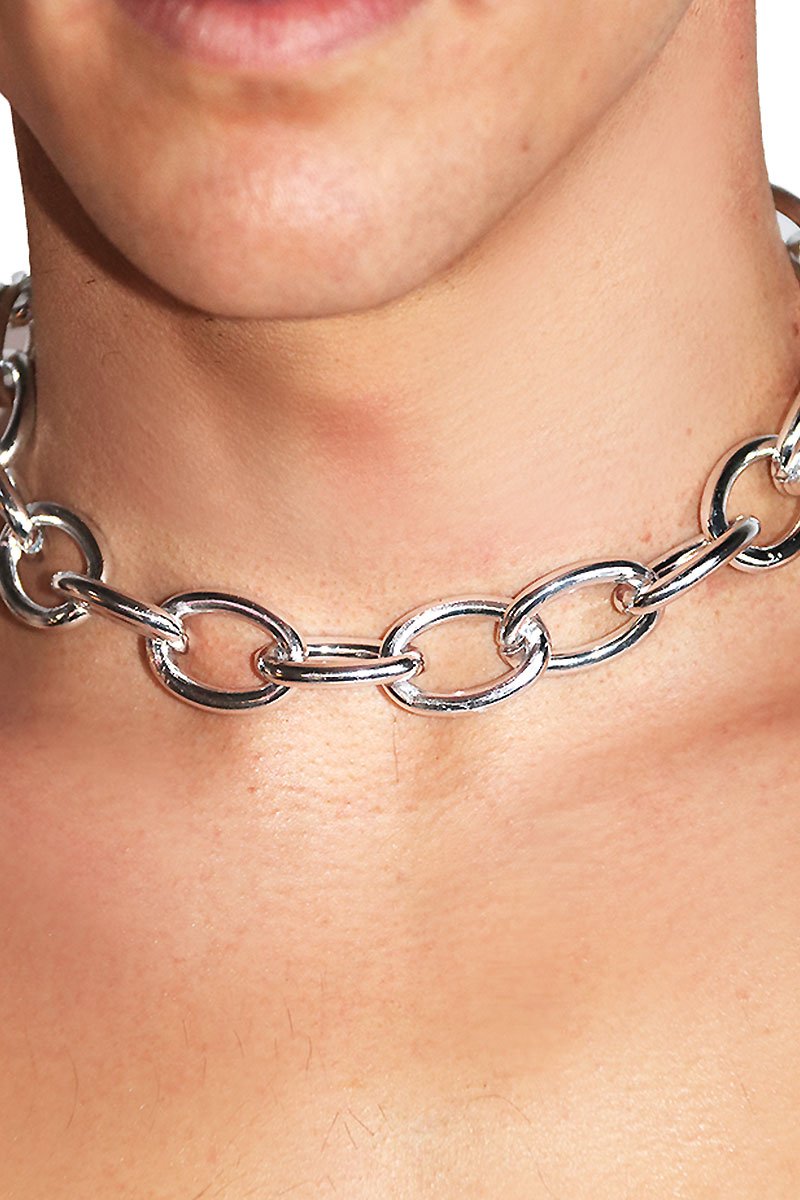 Busted! Chain Choker Necklace- Silver