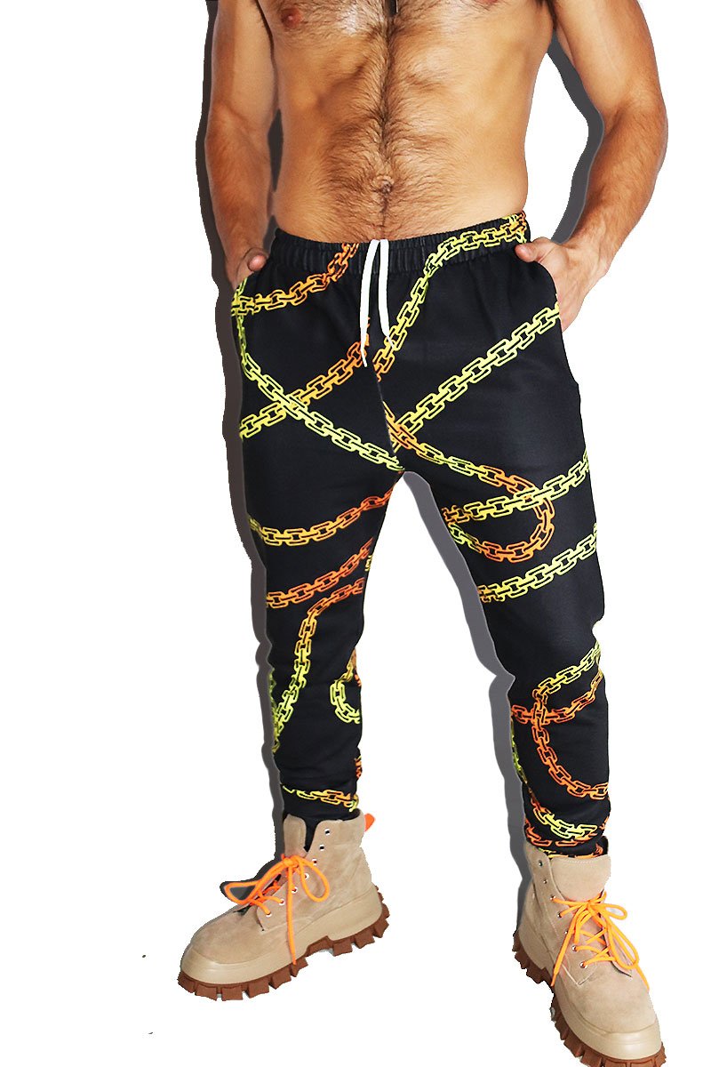 Chains All Over Print Sweatpants- Black