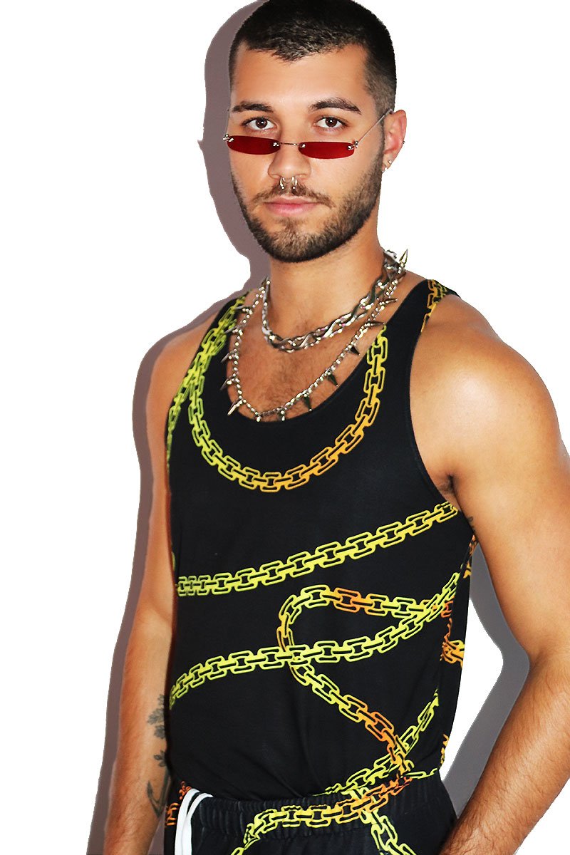 Chains All Over Print Racerback Tank- Black