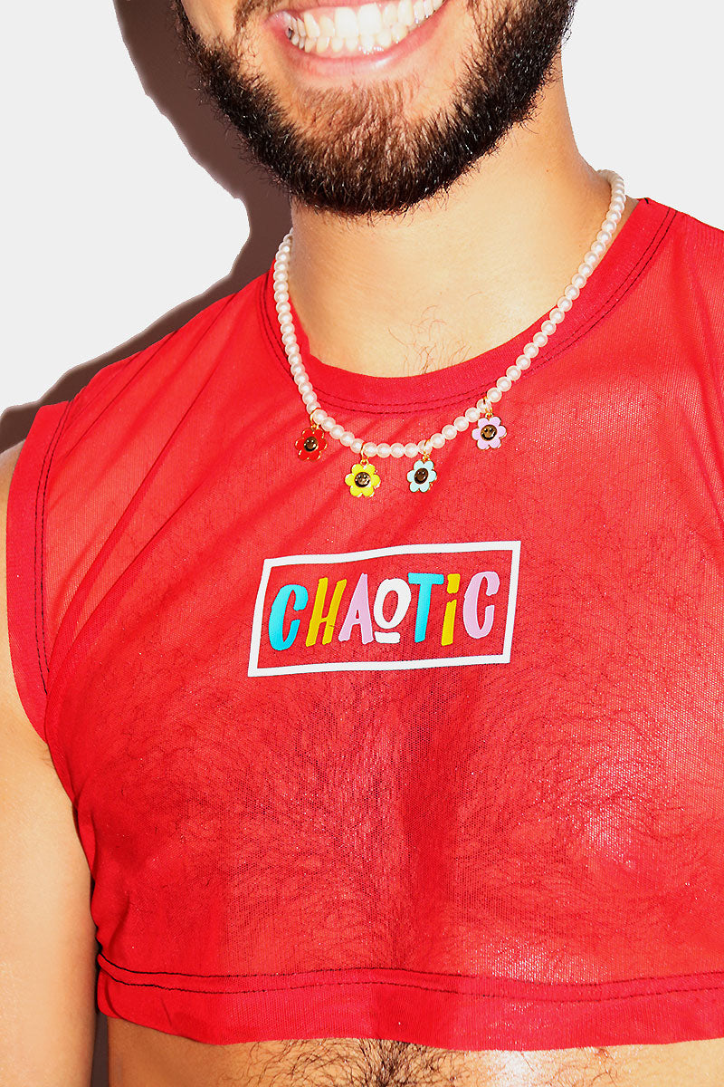 Chaotic Mesh Extreme Crop Tank- Red