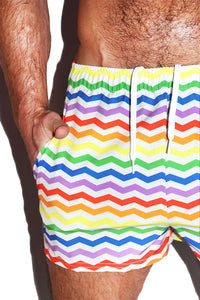 Rainbow Chevron All Over Print Active Shorts- White