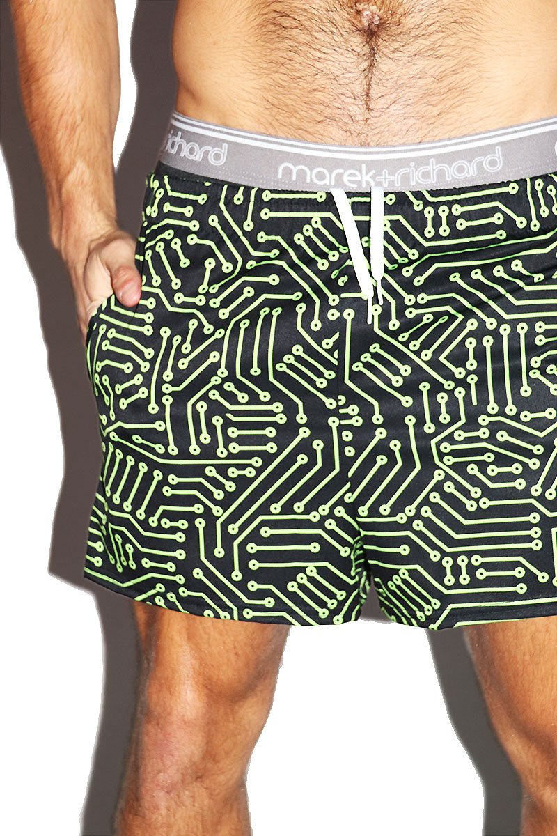Circuit Board All Over Print Active Shorts- Green
