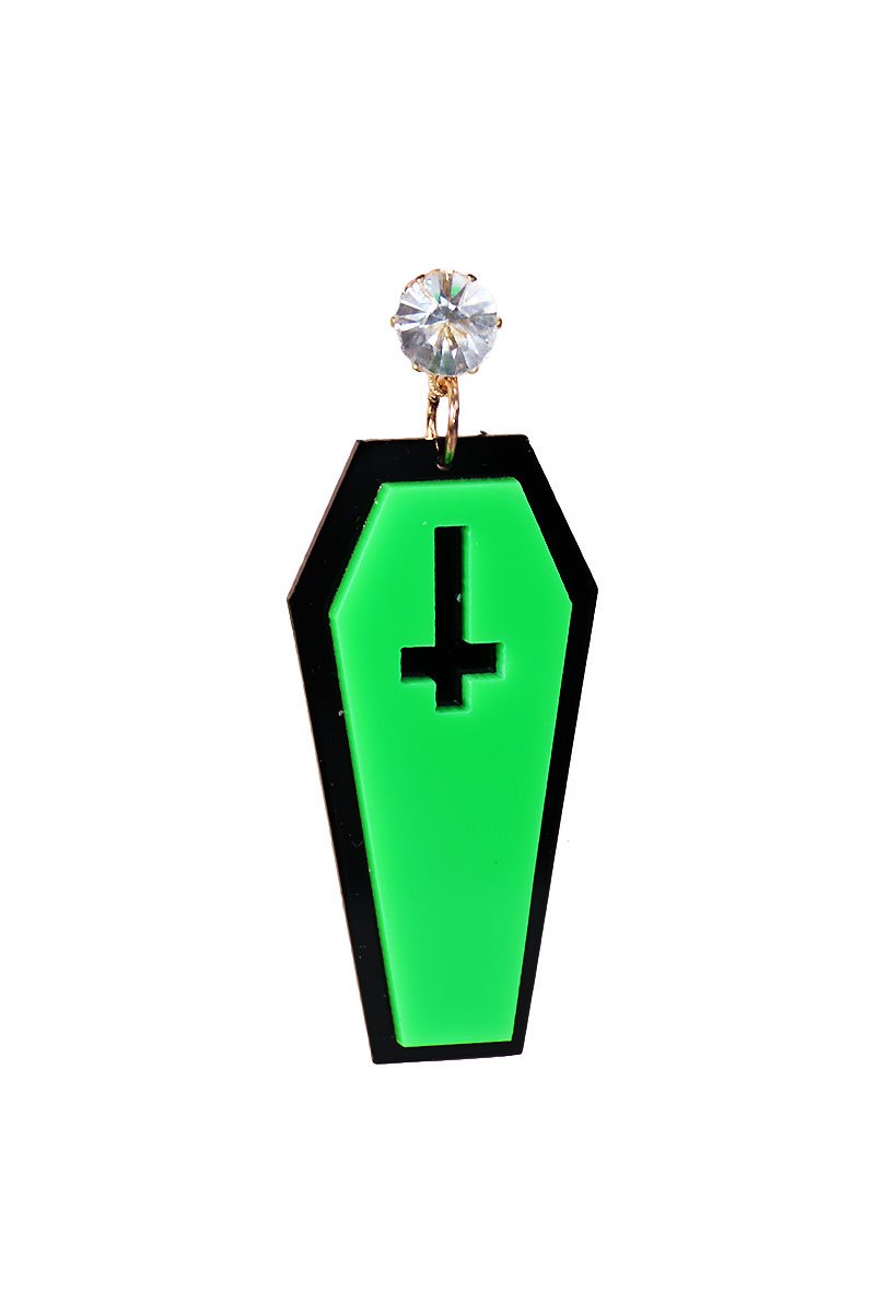 Neon Coffin Single Earring- Green