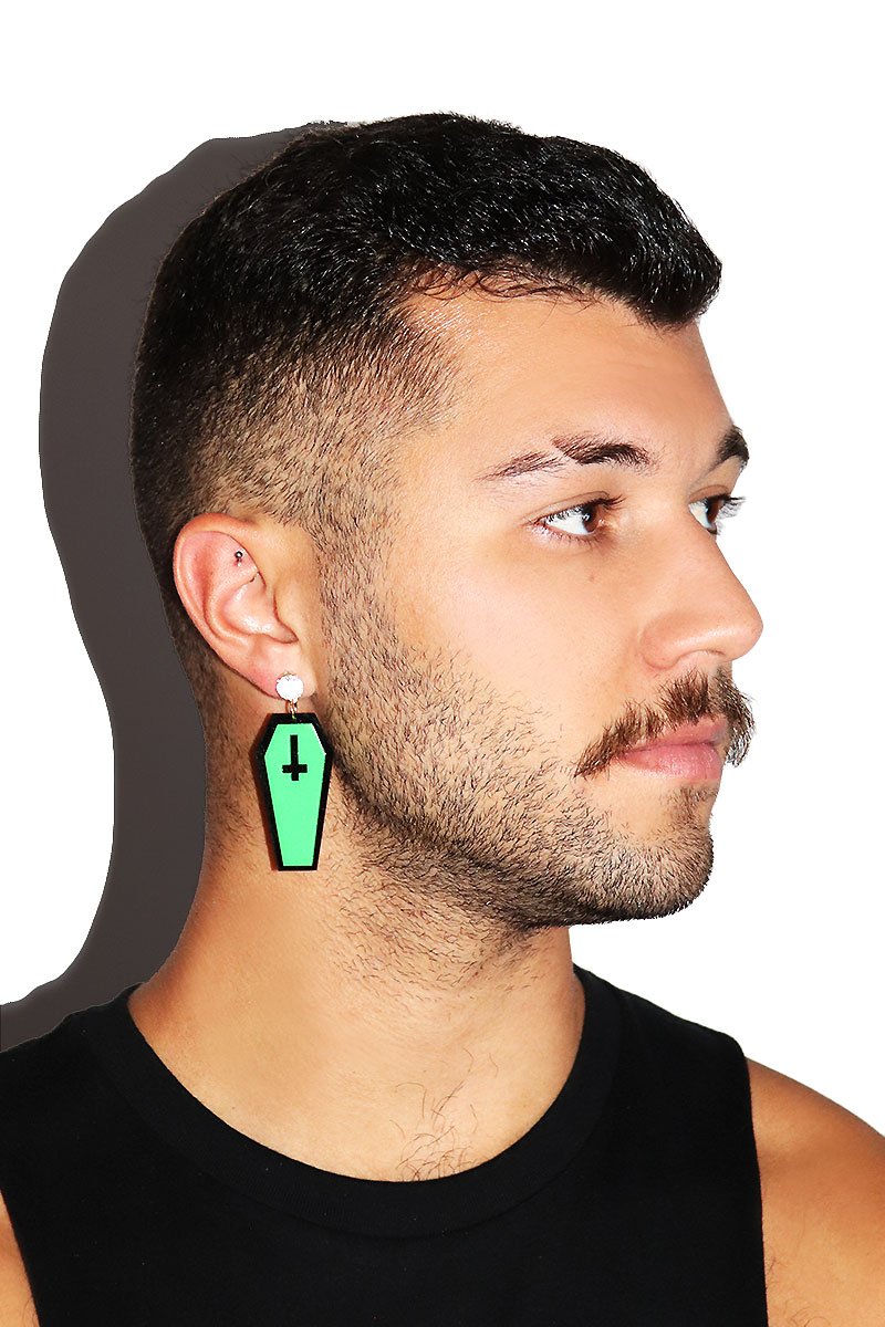 Neon Coffin Single Earring- Green