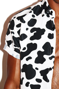 Cow Print Short Sleeve Shirt -White